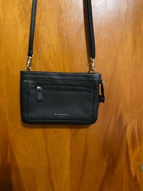 Gianni Bernini Black Pebbled Leather Crossbody Bag w/Adjustable Straps